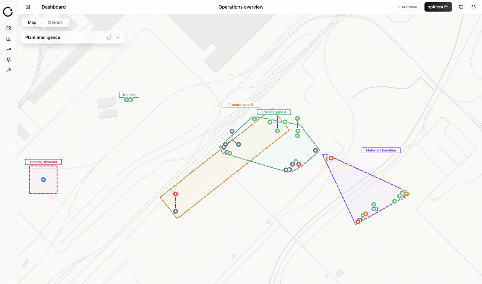 Anonymized spiderAI plant-wide map, filling the frame edge to edge
